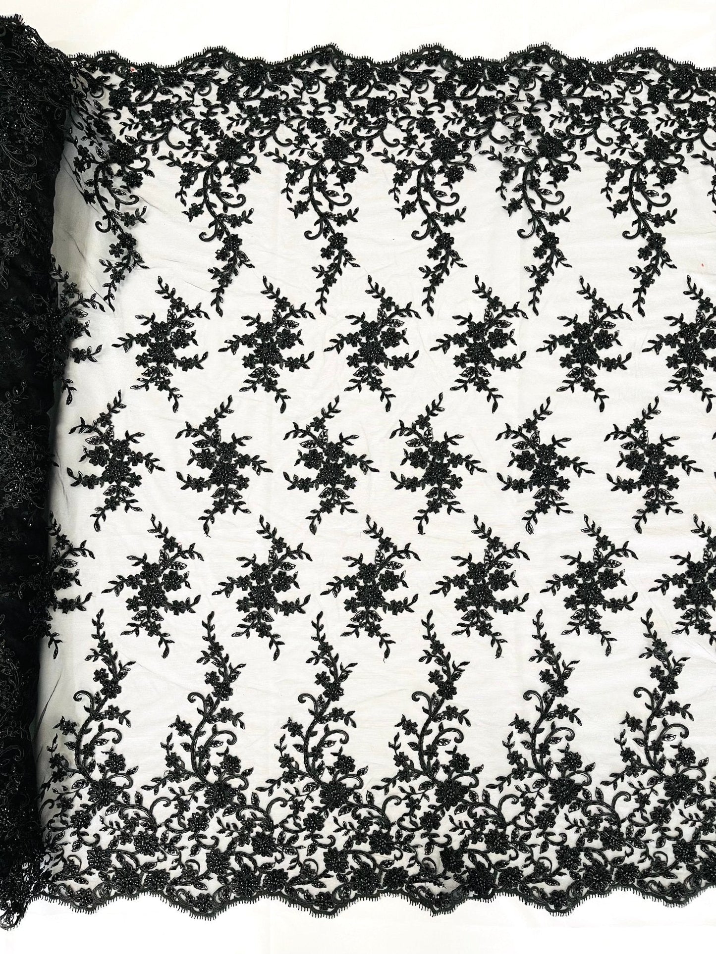 Big Floral Damask beaded Lace 54" Wide| New Creations Fabric & Foam Inc.