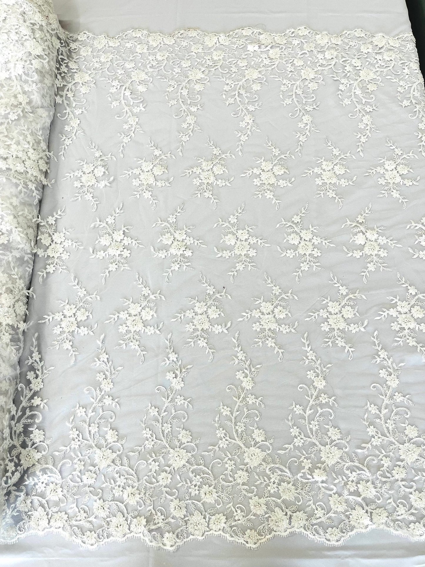 Big Floral Damask beaded Lace 54" Wide| New Creations Fabric & Foam Inc.