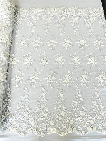 Big Floral Damask beaded Lace 54" Wide| New Creations Fabric & Foam Inc.