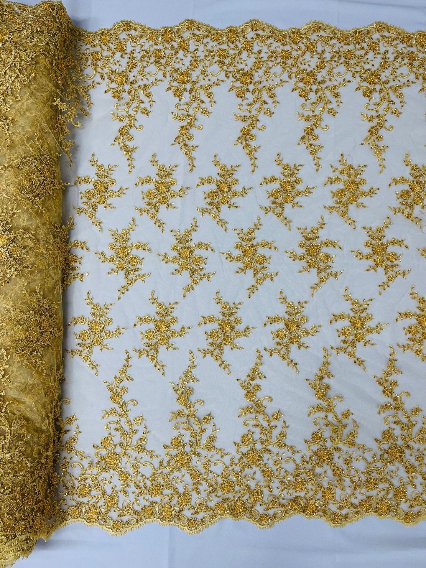 Big Floral Damask beaded Lace 54" Wide| New Creations Fabric & Foam Inc.
