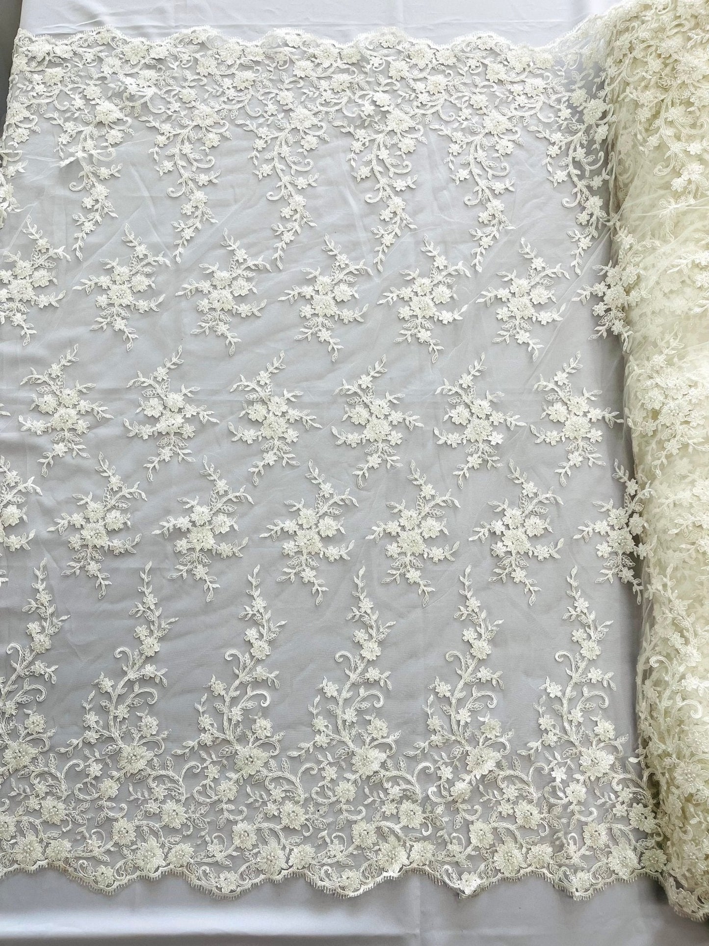 Big Floral Damask beaded Lace 54" Wide| New Creations Fabric & Foam Inc.