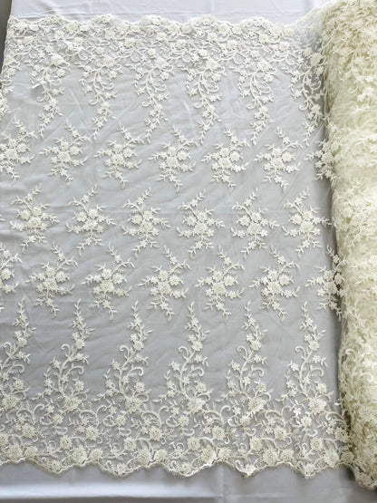 Big Floral Damask beaded Lace 54" Wide| New Creations Fabric & Foam Inc.
