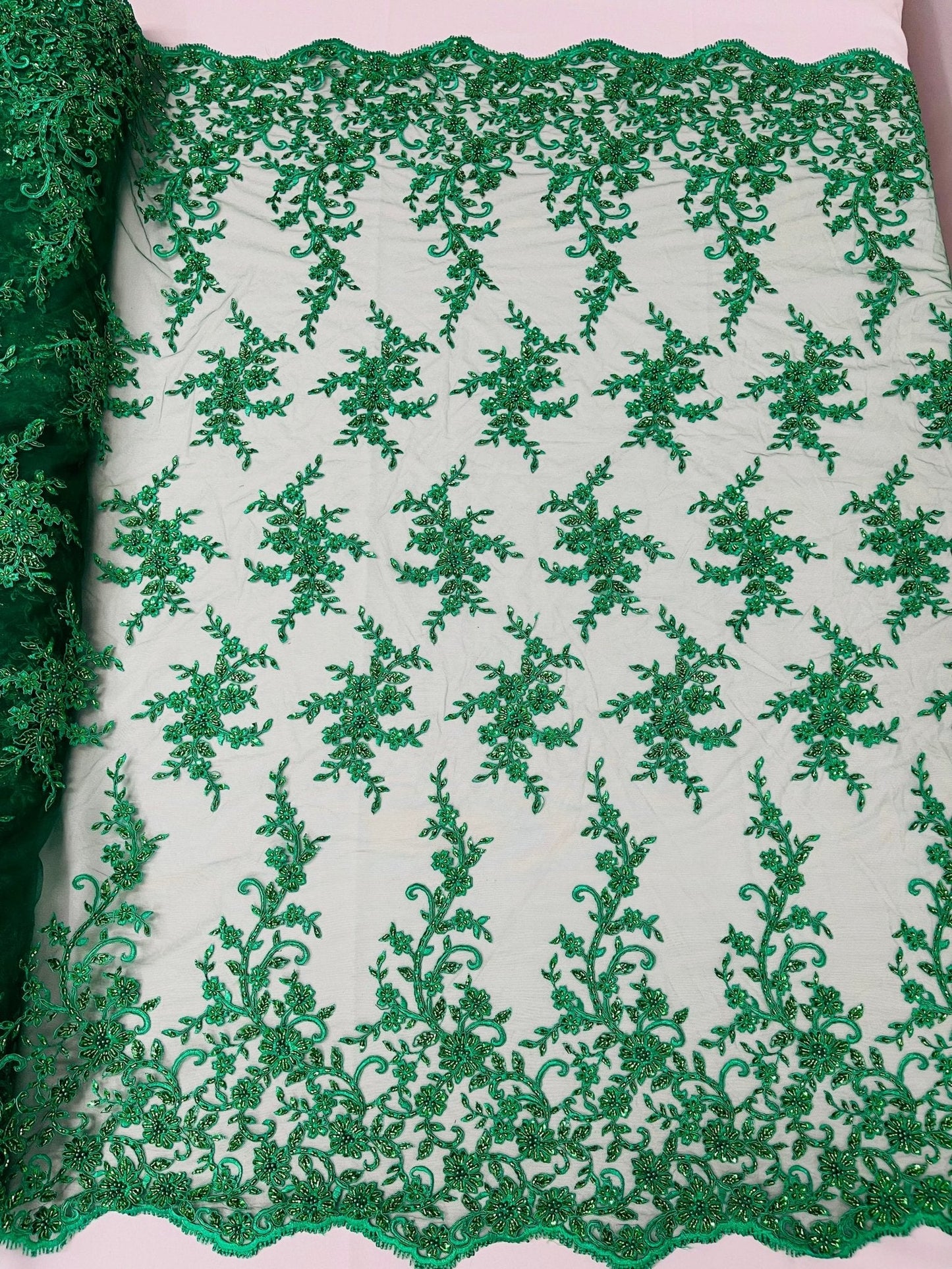 Big Floral Damask beaded Lace 54" Wide| New Creations Fabric & Foam Inc.