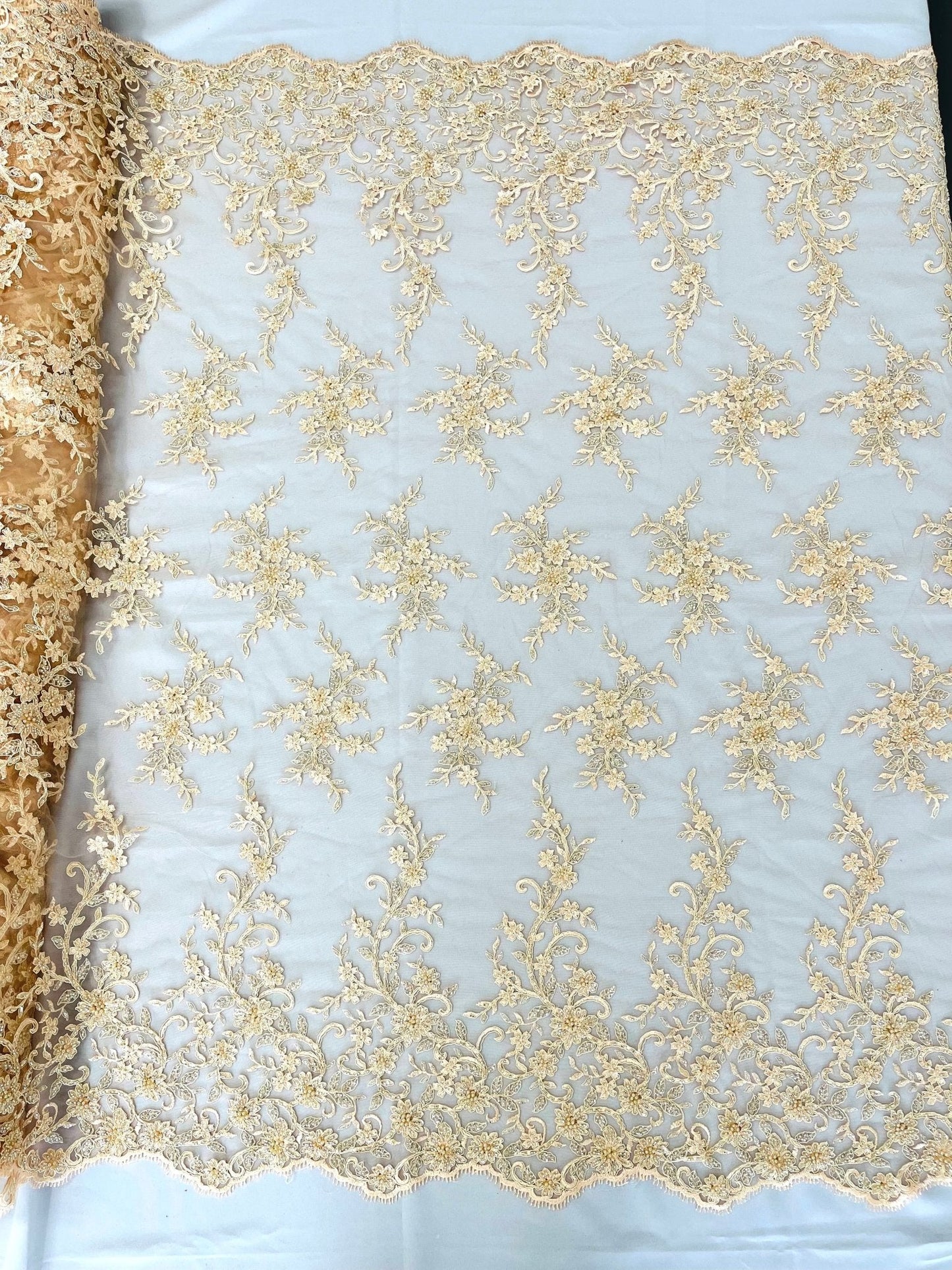 Big Floral Damask beaded Lace 54" Wide| New Creations Fabric & Foam Inc.