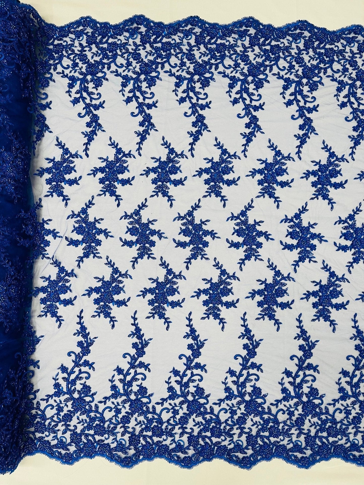 Big Floral Damask beaded Lace 54" Wide| New Creations Fabric & Foam Inc.