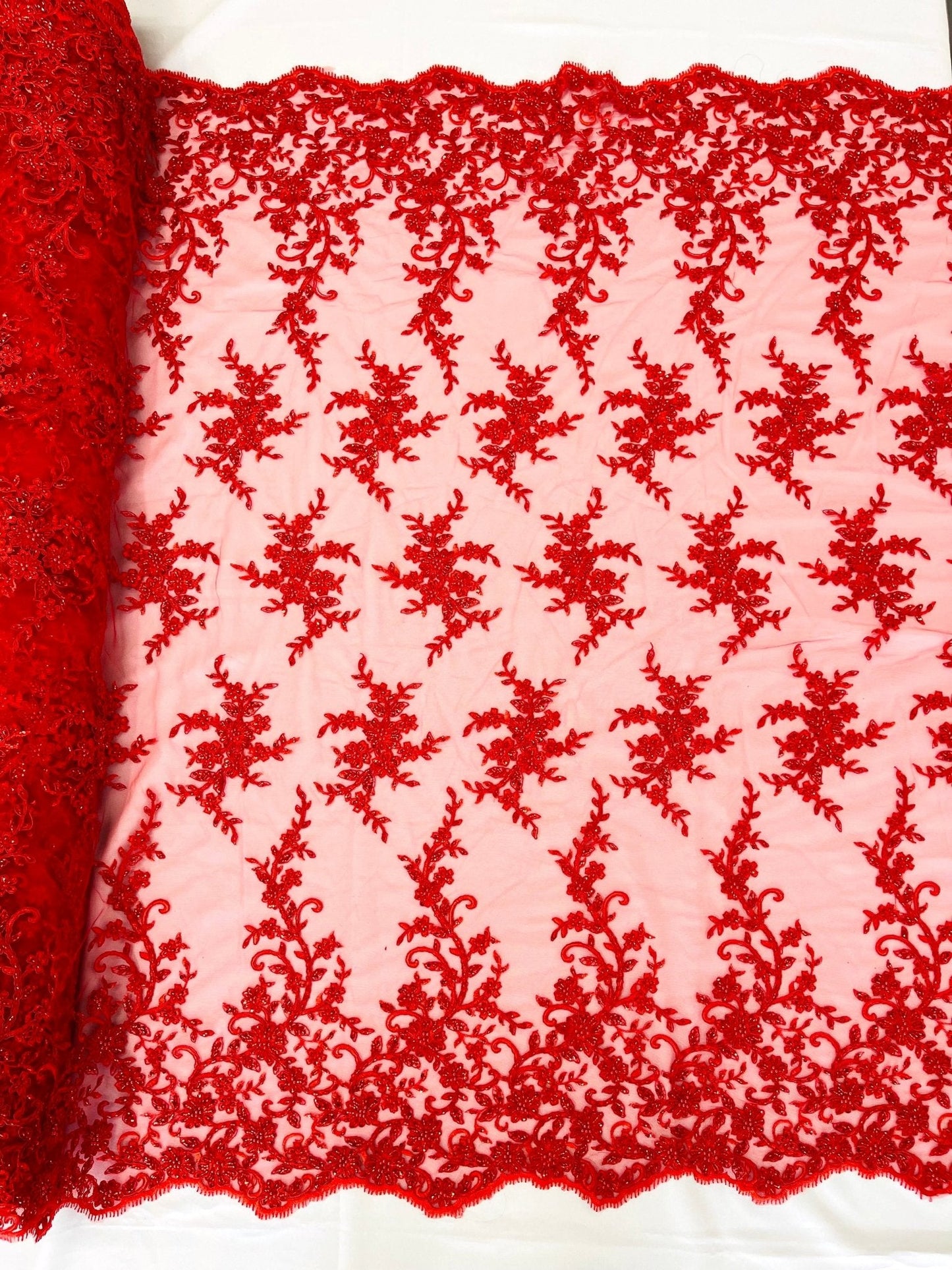 Big Floral Damask beaded Lace 54" Wide| New Creations Fabric & Foam Inc.