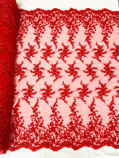 Big Floral Damask beaded Lace 54" Wide| New Creations Fabric & Foam Inc.