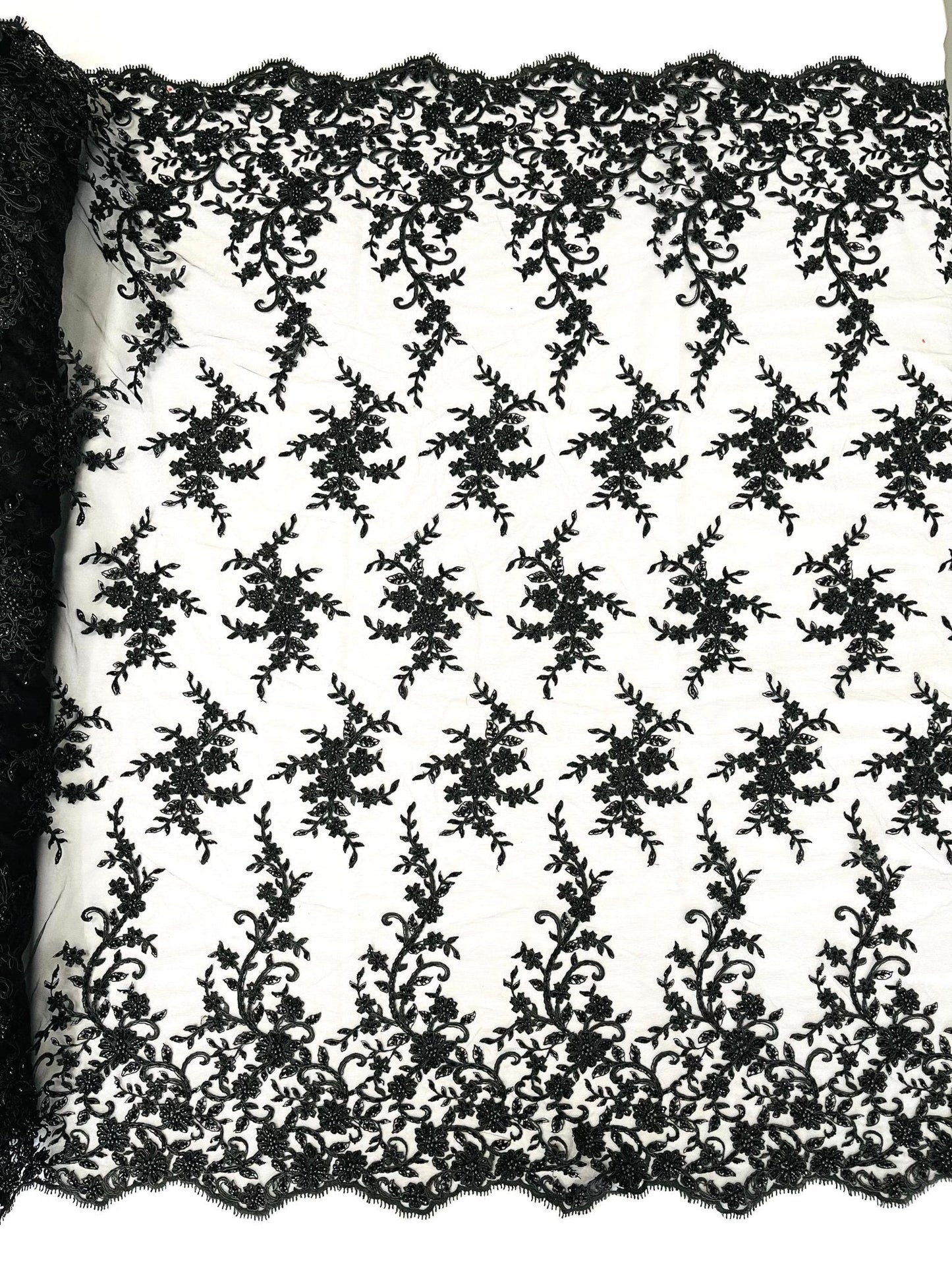 Big Floral Damask beaded Lace 54" Wide| New Creations Fabric & Foam Inc.