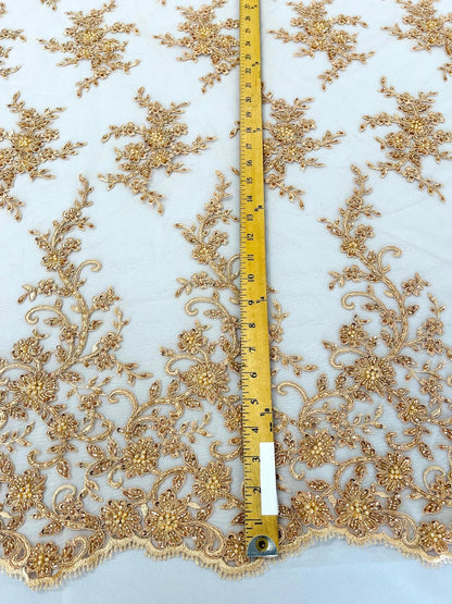 Big Floral Damask beaded Lace 54" Wide| New Creations Fabric & Foam Inc.