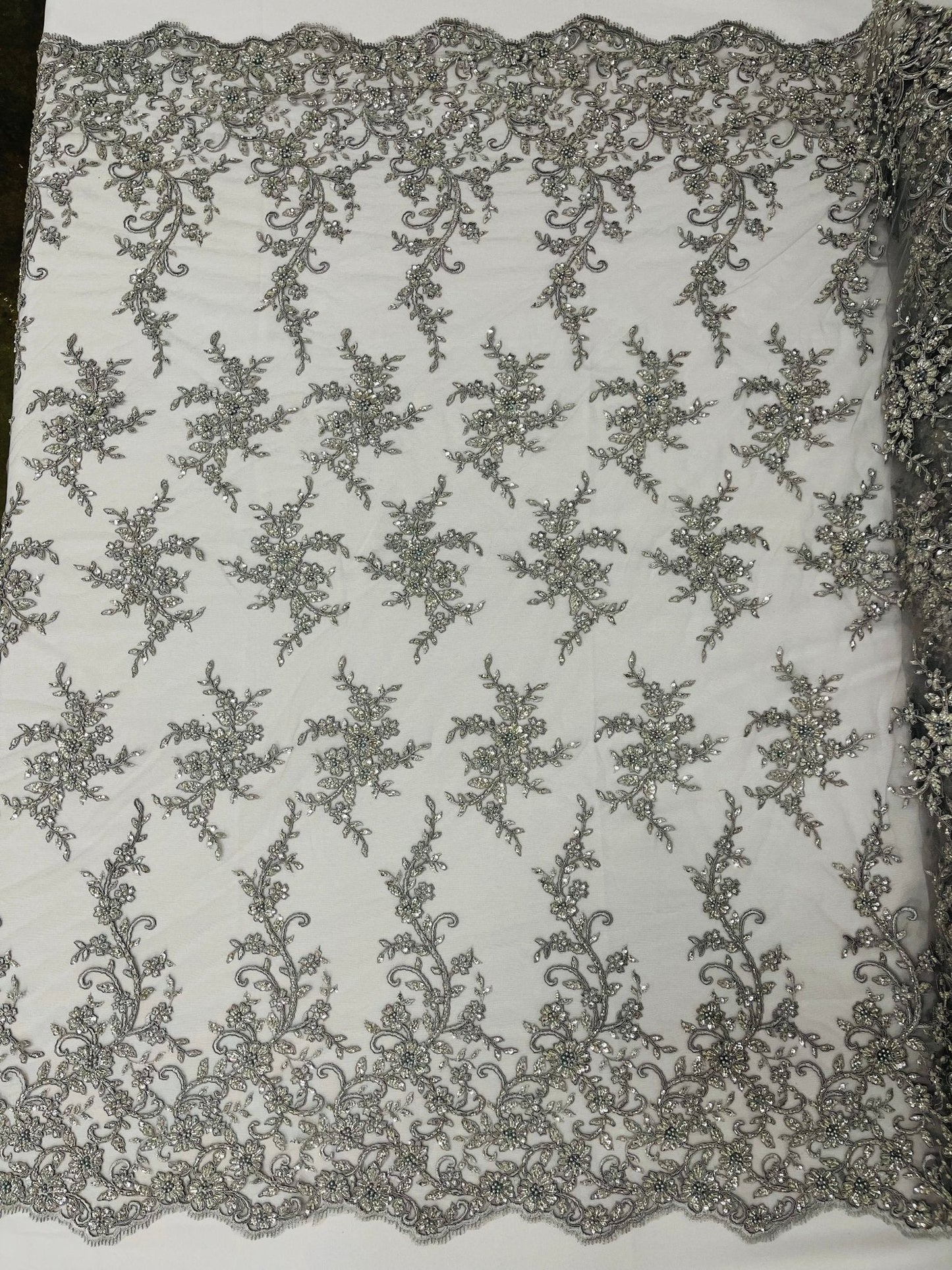 Big Floral Damask beaded Lace 54" Wide| New Creations Fabric & Foam Inc.