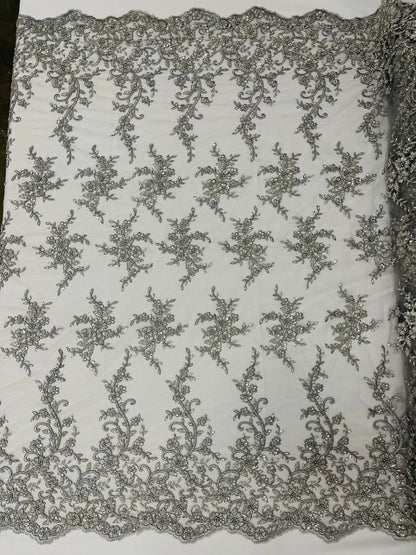 Big Floral Damask beaded Lace 54" Wide| New Creations Fabric & Foam Inc.