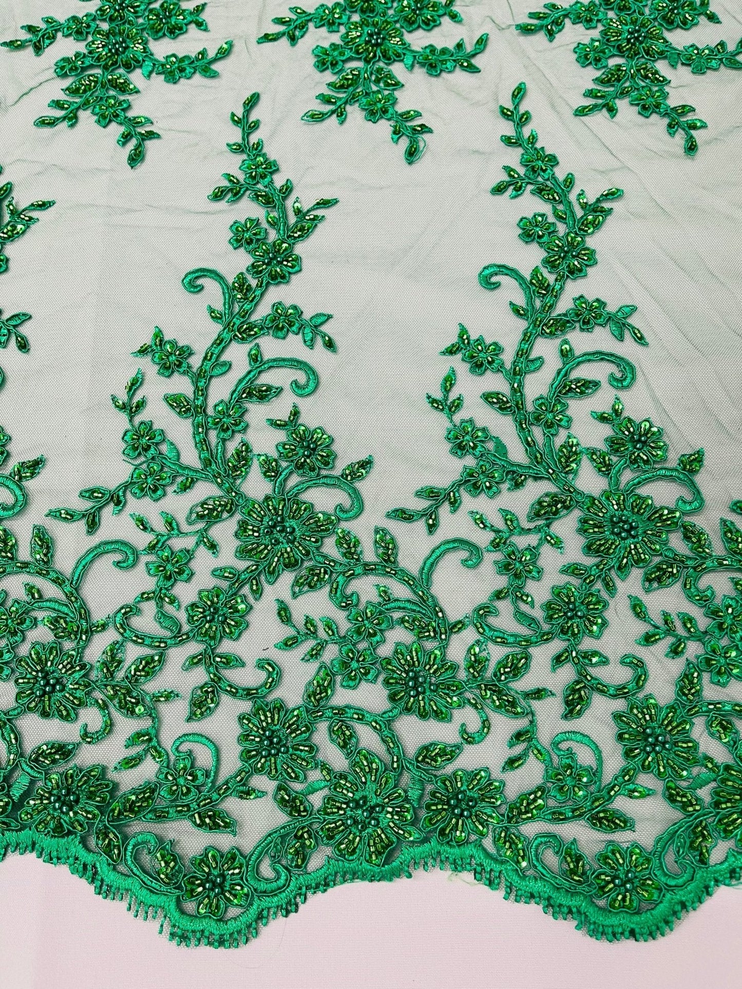 Big Floral Damask beaded Lace 54" Wide| New Creations Fabric & Foam Inc.