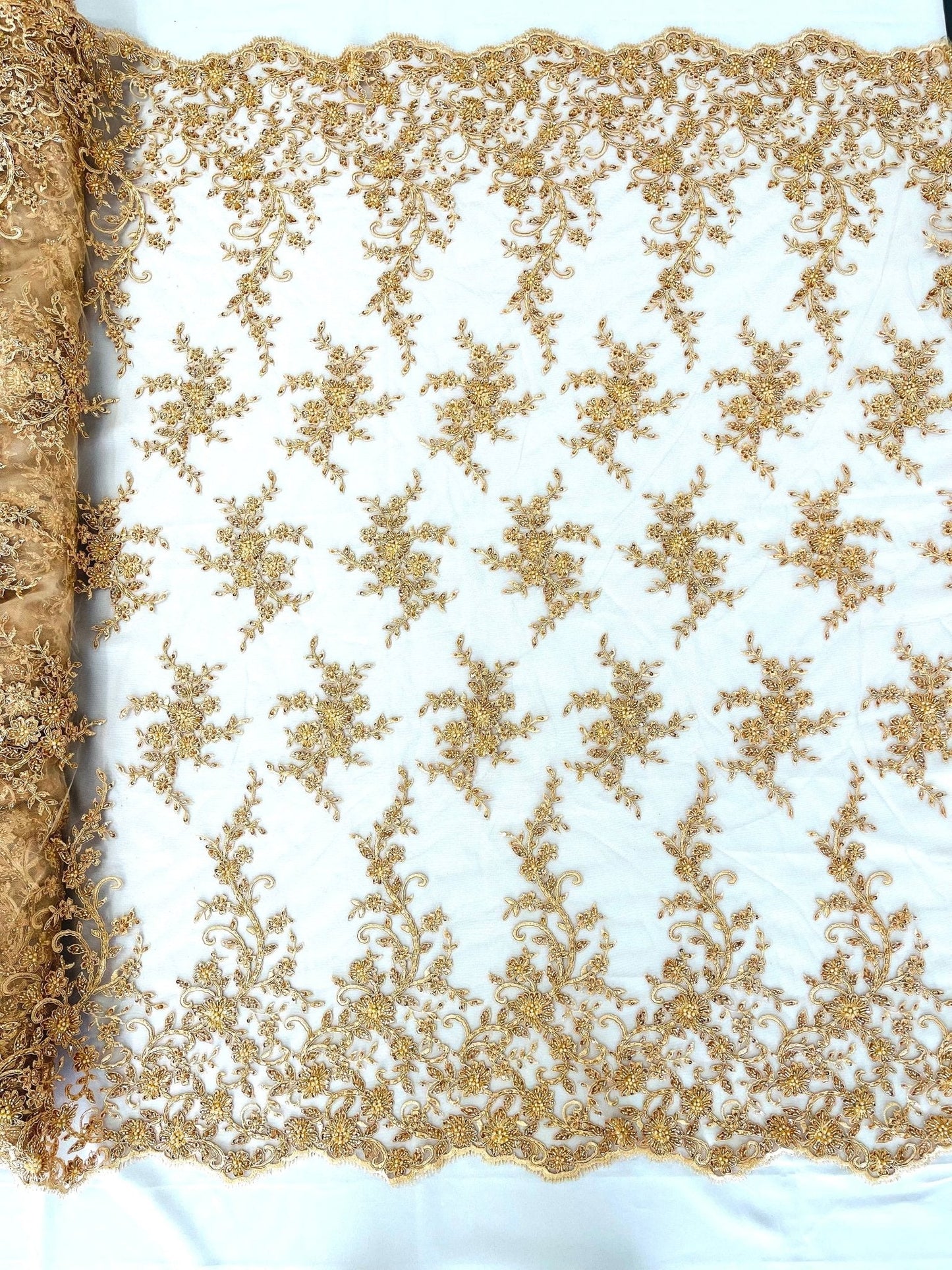 Big Floral Damask beaded Lace 54" Wide| New Creations Fabric & Foam Inc.