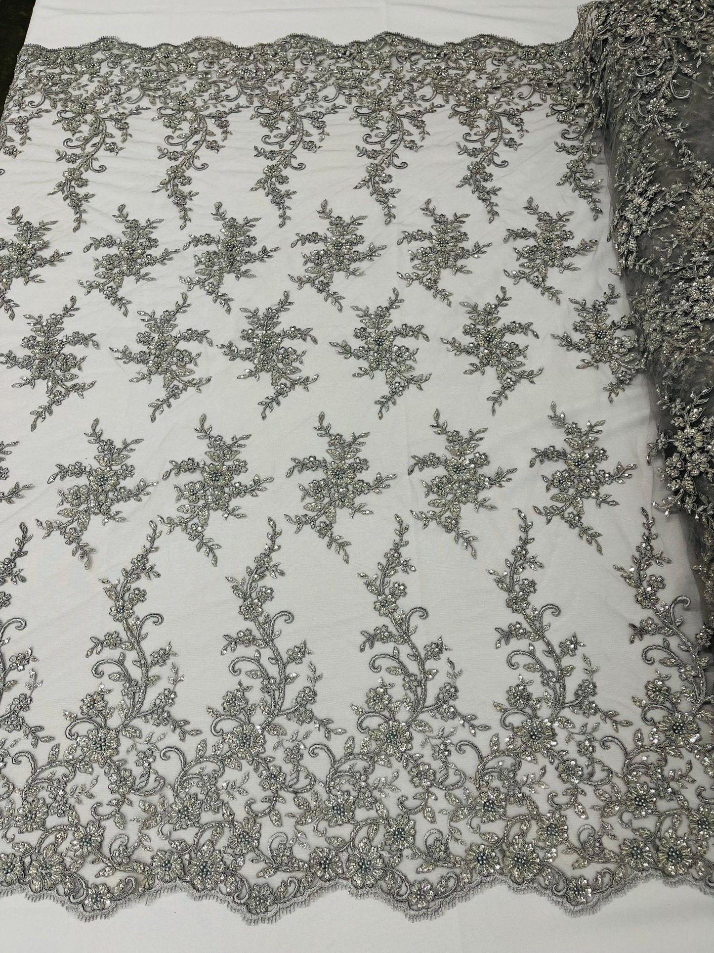 Big Floral Damask beaded Lace 54" Wide| New Creations Fabric & Foam Inc.
