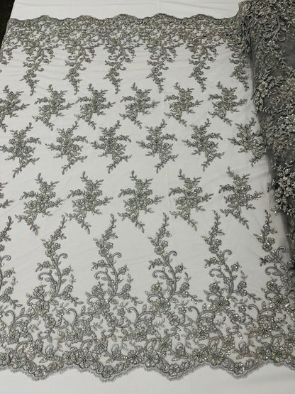 Big Floral Damask beaded Lace 54" Wide| New Creations Fabric & Foam Inc.