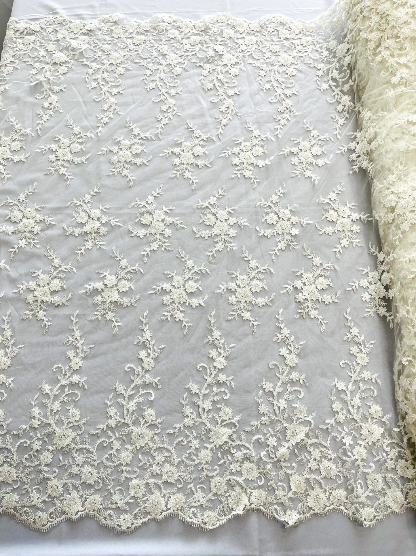 Big Floral Damask beaded Lace 54" Wide| New Creations Fabric & Foam Inc.