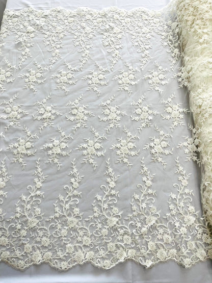 Big Floral Damask beaded Lace 54" Wide| New Creations Fabric & Foam Inc.
