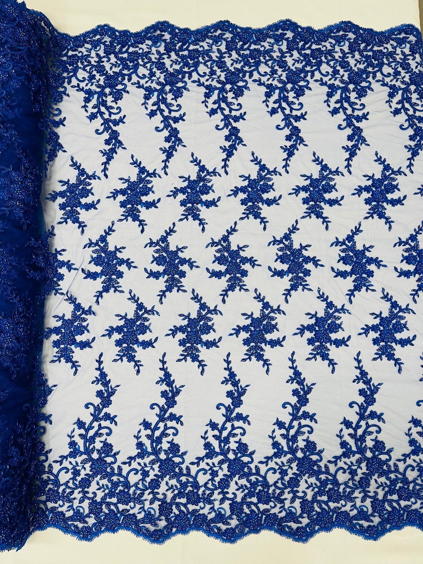 Big Floral Damask beaded Lace 54" Wide| New Creations Fabric & Foam Inc.
