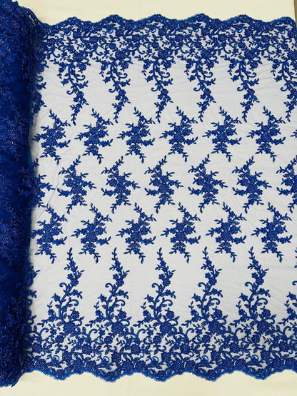 Big Floral Damask beaded Lace 54" Wide| New Creations Fabric & Foam Inc.