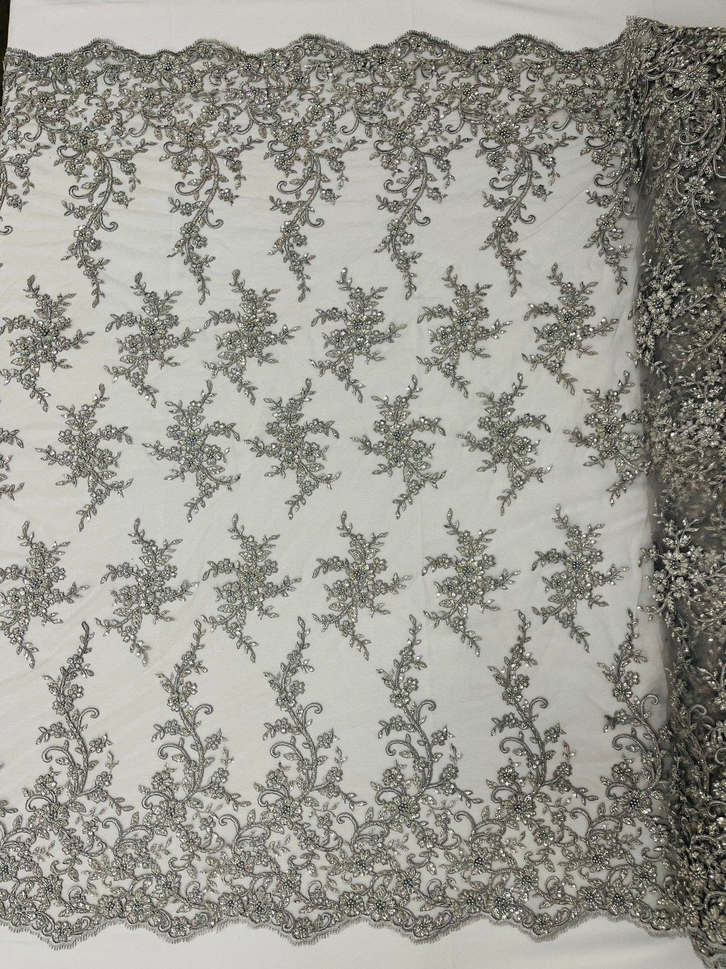 Big Floral Damask beaded Lace 54" Wide| New Creations Fabric & Foam Inc.