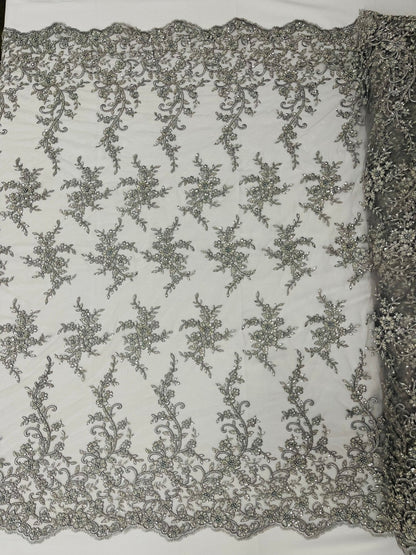 Big Floral Damask beaded Lace 54" Wide| New Creations Fabric & Foam Inc.
