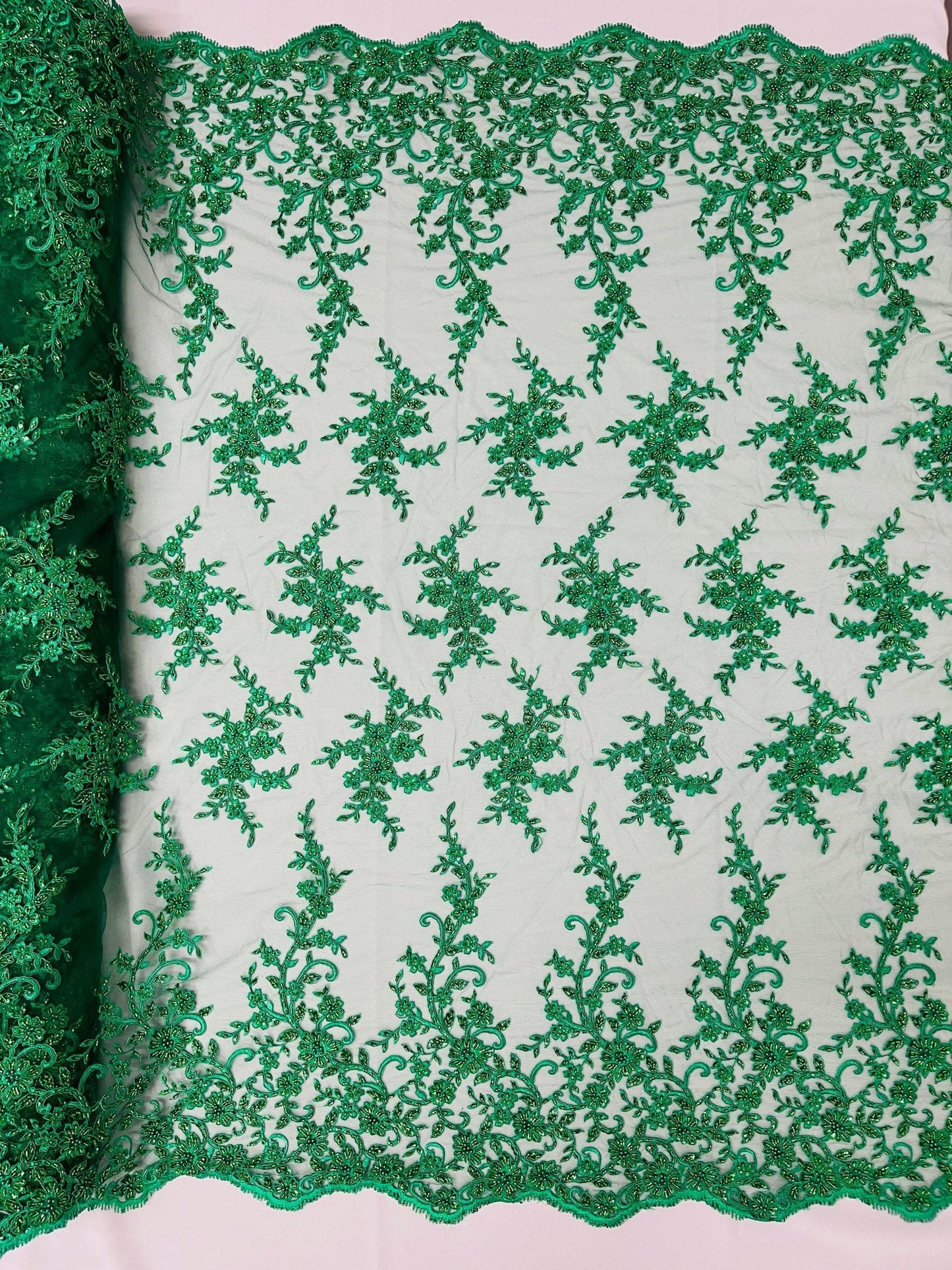 Big Floral Damask beaded Lace 54" Wide| New Creations Fabric & Foam Inc.