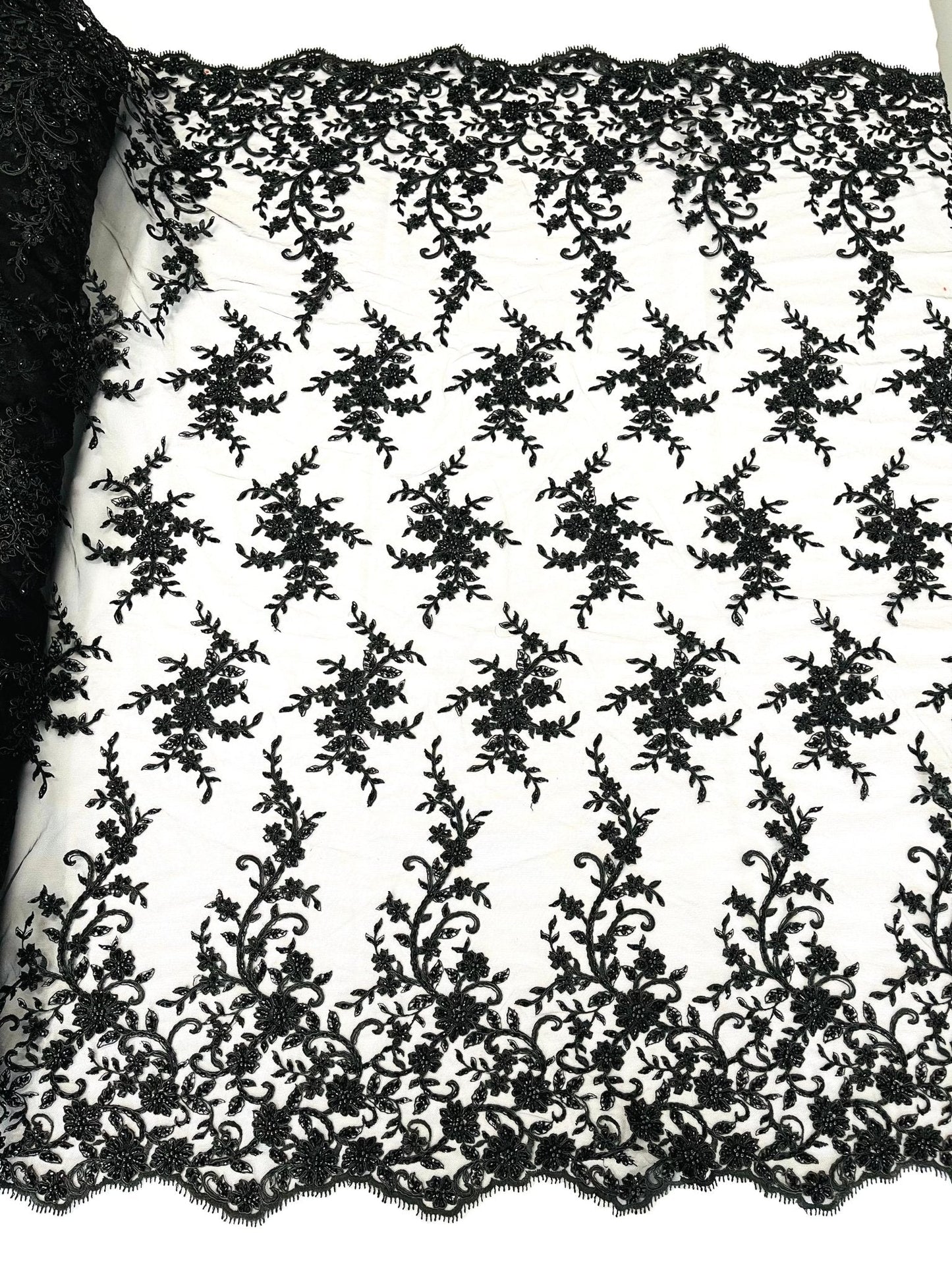 Big Floral Damask beaded Lace 54" Wide| New Creations Fabric & Foam Inc.