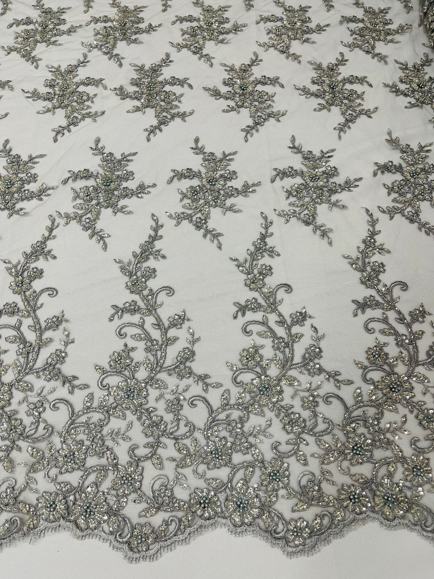 Big Floral Damask beaded Lace 54" Wide| New Creations Fabric & Foam Inc.