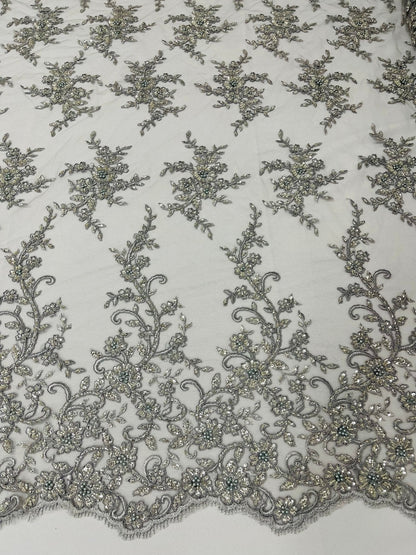 Big Floral Damask beaded Lace 54" Wide| New Creations Fabric & Foam Inc.