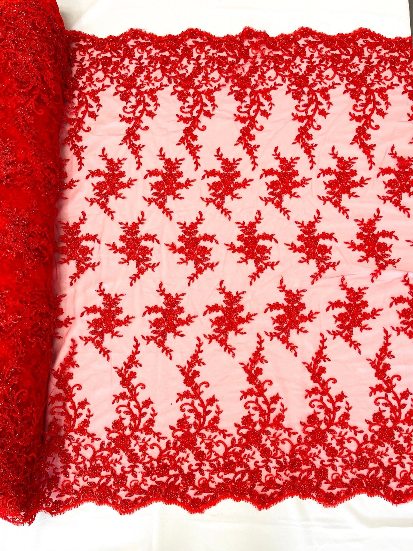 Big Floral Damask beaded Lace 54" Wide| New Creations Fabric & Foam Inc.