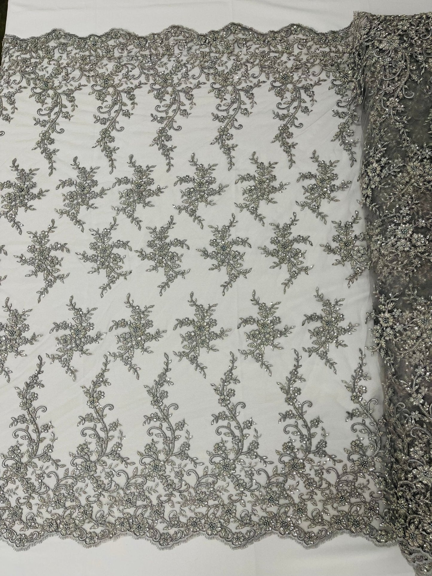 Big Floral Damask beaded Lace 54" Wide| New Creations Fabric & Foam Inc.