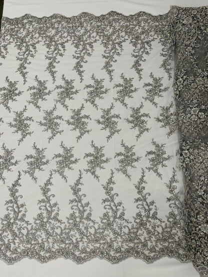 Big Floral Damask beaded Lace 54" Wide| New Creations Fabric & Foam Inc.