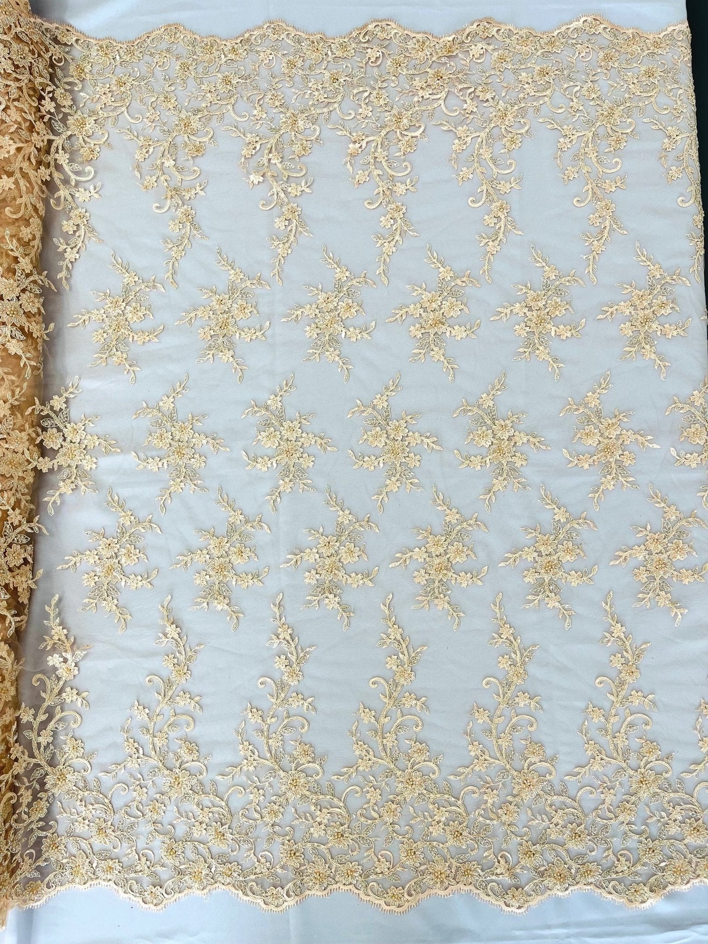 Big Floral Damask beaded Lace 54" Wide| New Creations Fabric & Foam Inc.