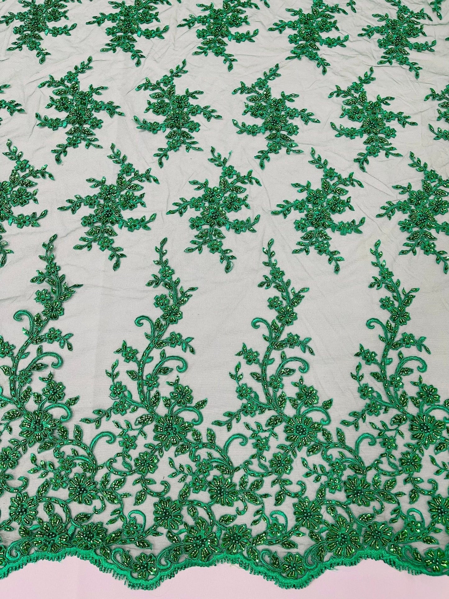 Big Floral Damask beaded Lace 54" Wide| New Creations Fabric & Foam Inc.