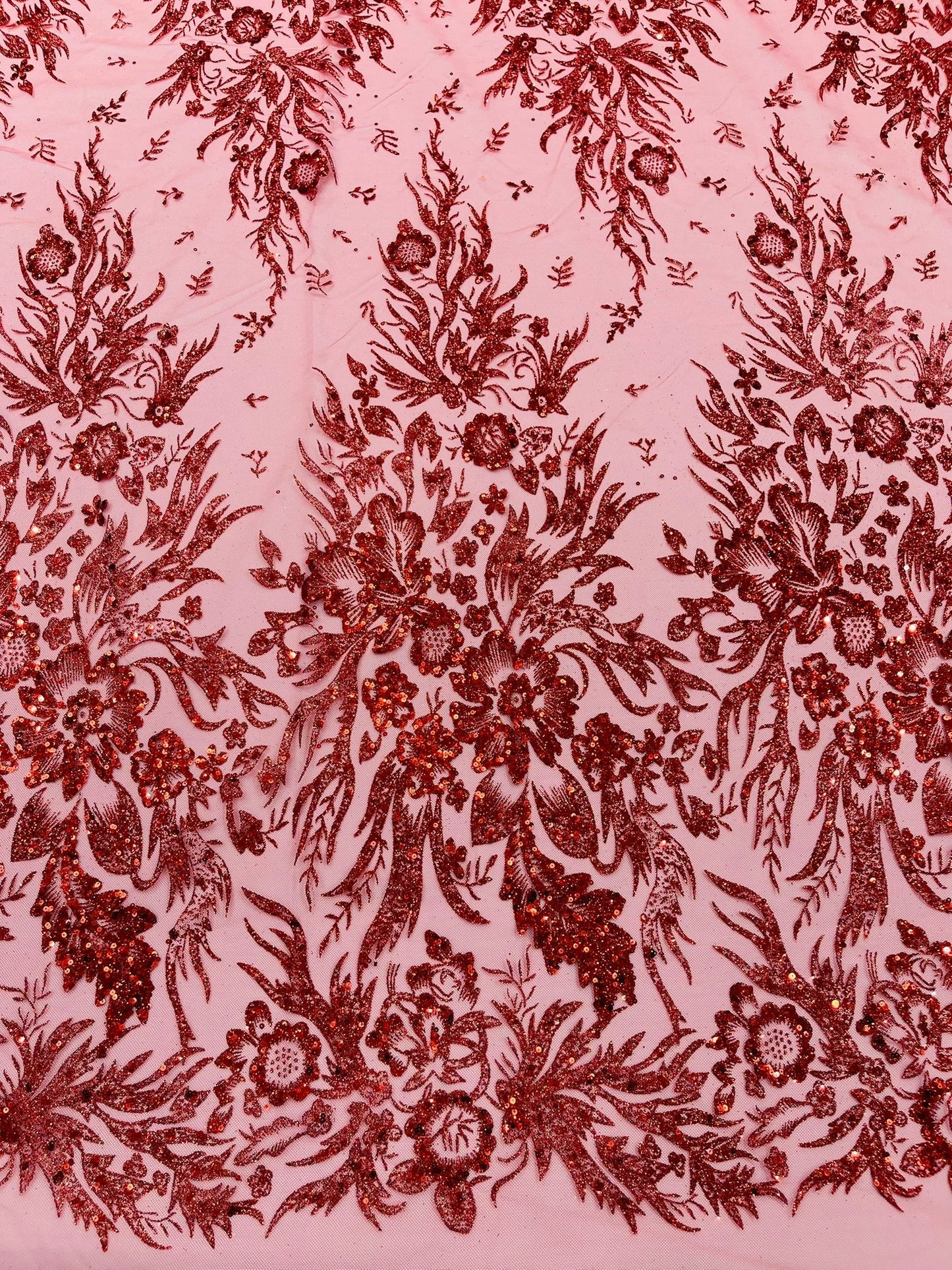Big Glitter Damask Design On A Mesh Lace 58" Wide| New Creations Fabric & Foam Inc.