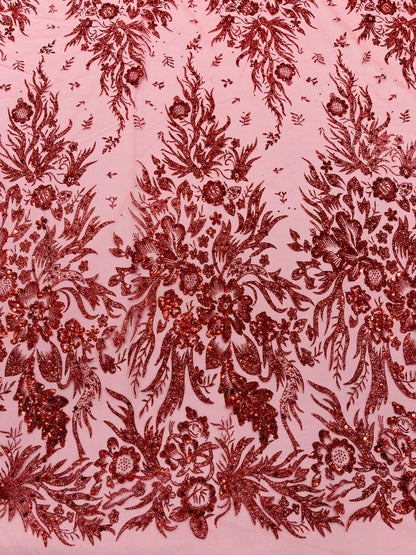 Big Glitter Damask Design On A Mesh Lace 58" Wide| New Creations Fabric & Foam Inc.