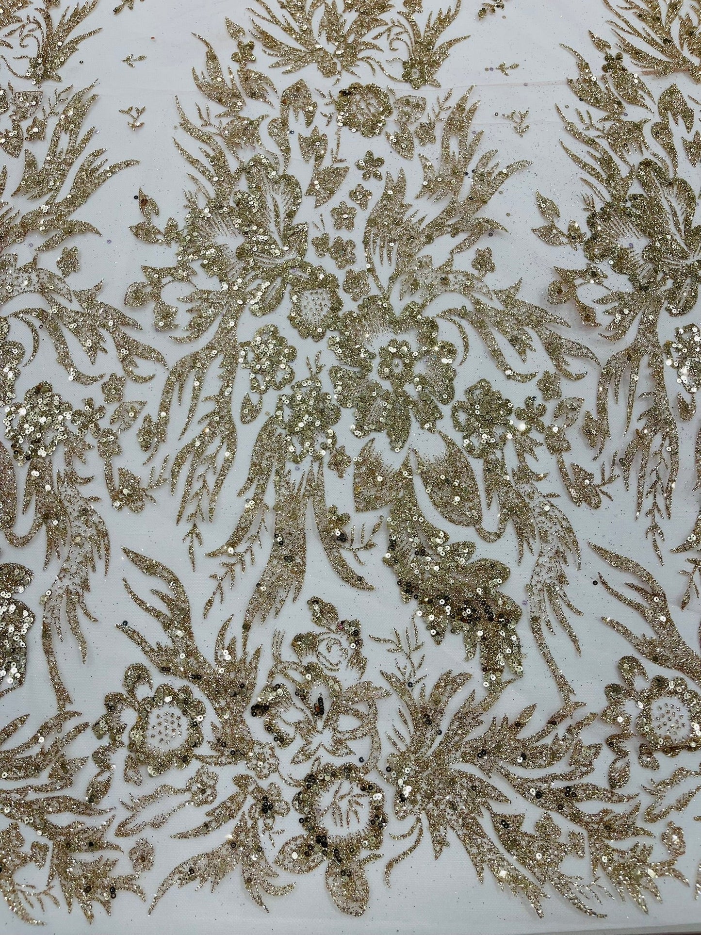 Big Glitter Damask Design On A Mesh Lace 58" Wide| New Creations Fabric & Foam Inc.