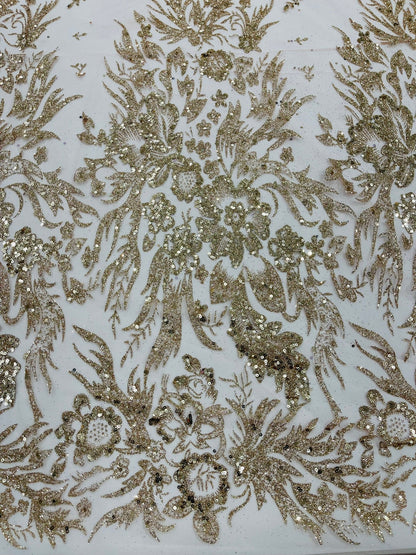 Big Glitter Damask Design On A Mesh Lace 58" Wide| New Creations Fabric & Foam Inc.