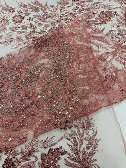 Big Glitter Damask Design On A Mesh Lace 58" Wide| New Creations Fabric & Foam Inc.