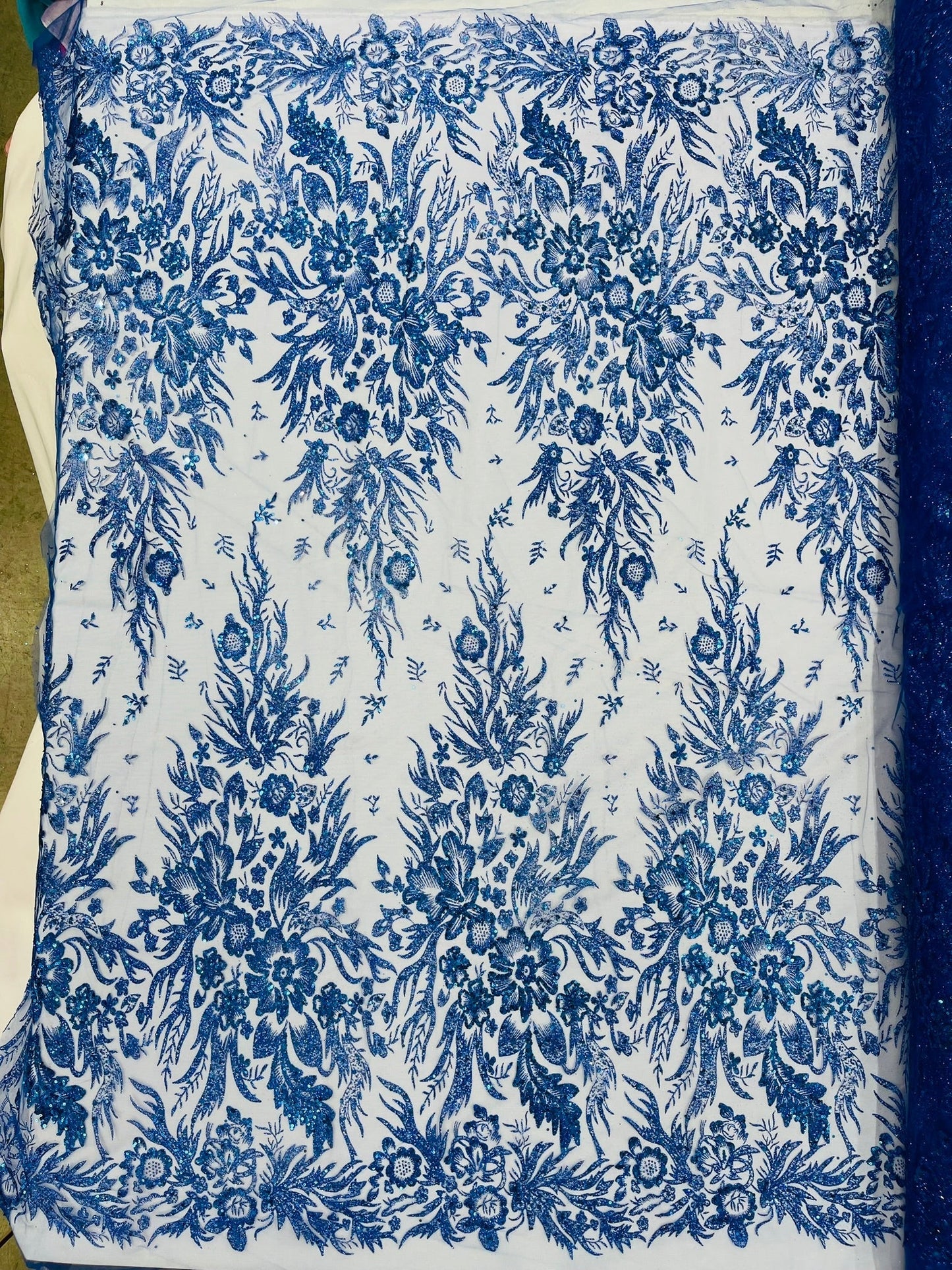 Big Glitter Damask Design On A Mesh Lace 58" Wide| New Creations Fabric & Foam Inc.