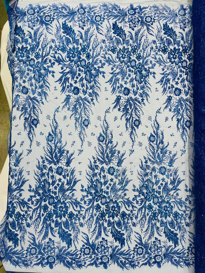 Big Glitter Damask Design On A Mesh Lace 58" Wide| New Creations Fabric & Foam Inc.