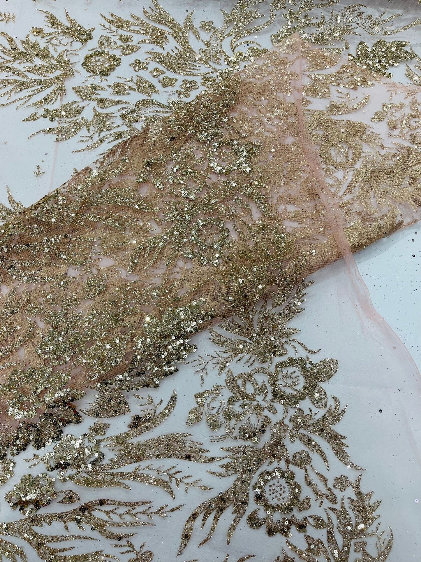 Big Glitter Damask Design On A Mesh Lace 58" Wide| New Creations Fabric & Foam Inc.