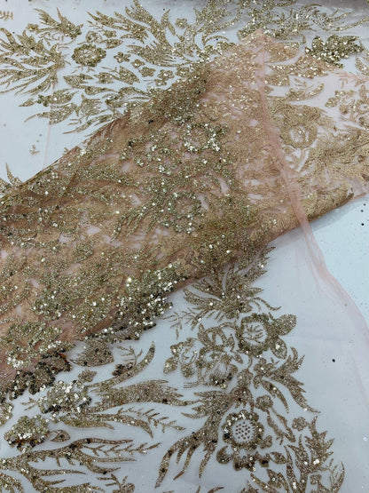 Big Glitter Damask Design On A Mesh Lace 58" Wide| New Creations Fabric & Foam Inc.