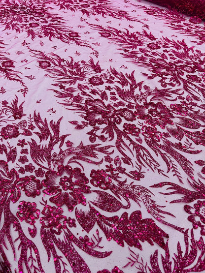 Big Glitter Damask Design On A Mesh Lace 58" Wide| New Creations Fabric & Foam Inc.