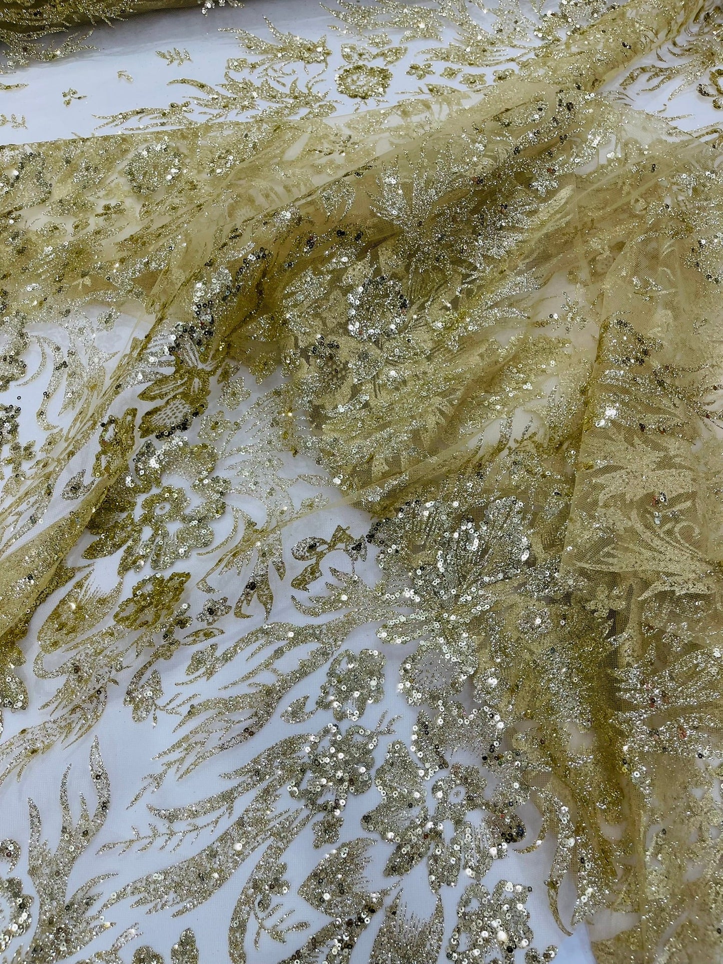 Big Glitter Damask Design On A Mesh Lace 58" Wide| New Creations Fabric & Foam Inc.