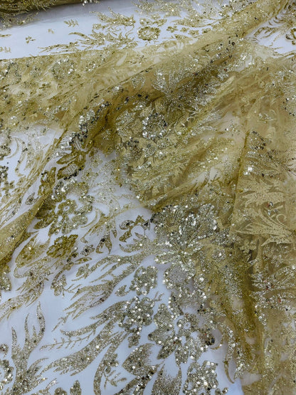 Big Glitter Damask Design On A Mesh Lace 58" Wide| New Creations Fabric & Foam Inc.