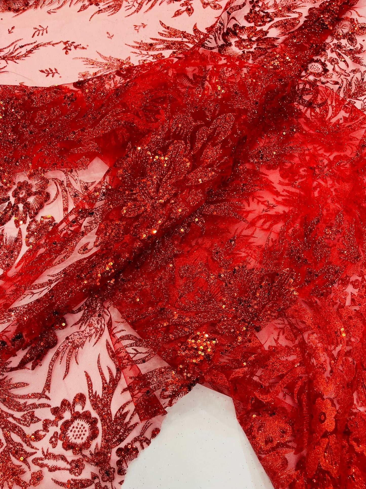Big Glitter Damask Design On A Mesh Lace 58" Wide| New Creations Fabric & Foam Inc.