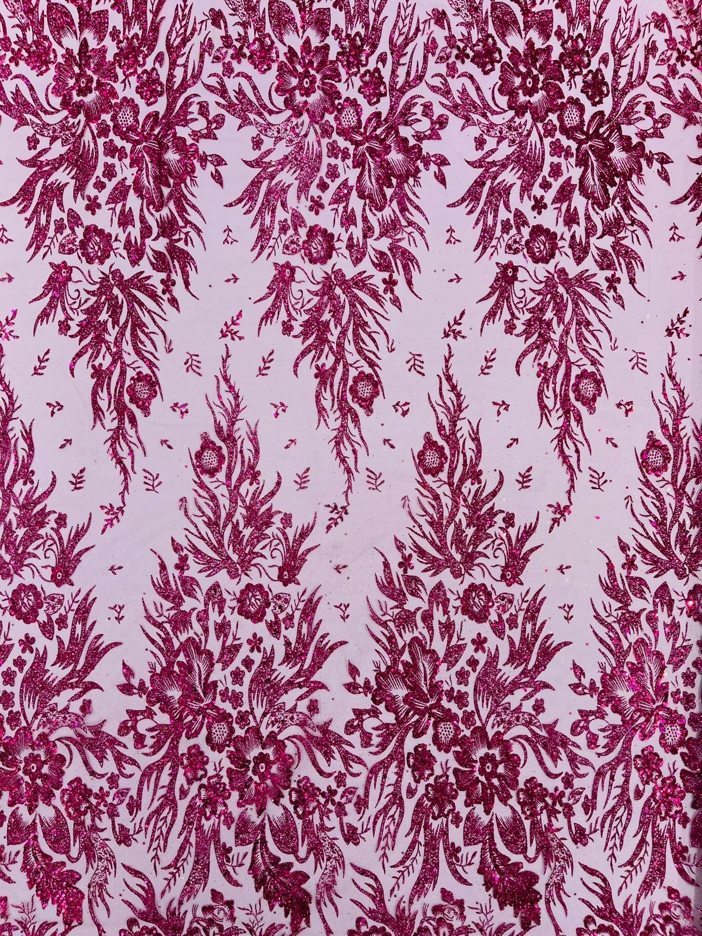 Big Glitter Damask Design On A Mesh Lace 58" Wide| New Creations Fabric & Foam Inc.
