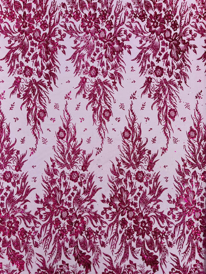 Big Glitter Damask Design On A Mesh Lace 58" Wide| New Creations Fabric & Foam Inc.