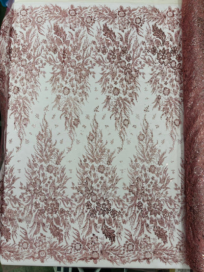 Big Glitter Damask Design On A Mesh Lace 58" Wide| New Creations Fabric & Foam Inc.